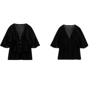 ZARA SEMI-SHEER SWISS DOT BLOUSE BLACK | 8741/049